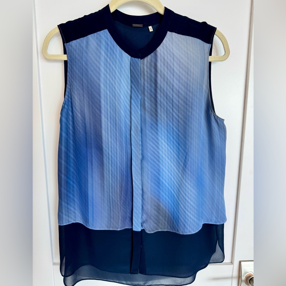 Elie Tahari Sleeveless Silk Blue Ombré Tunic Top size Medium